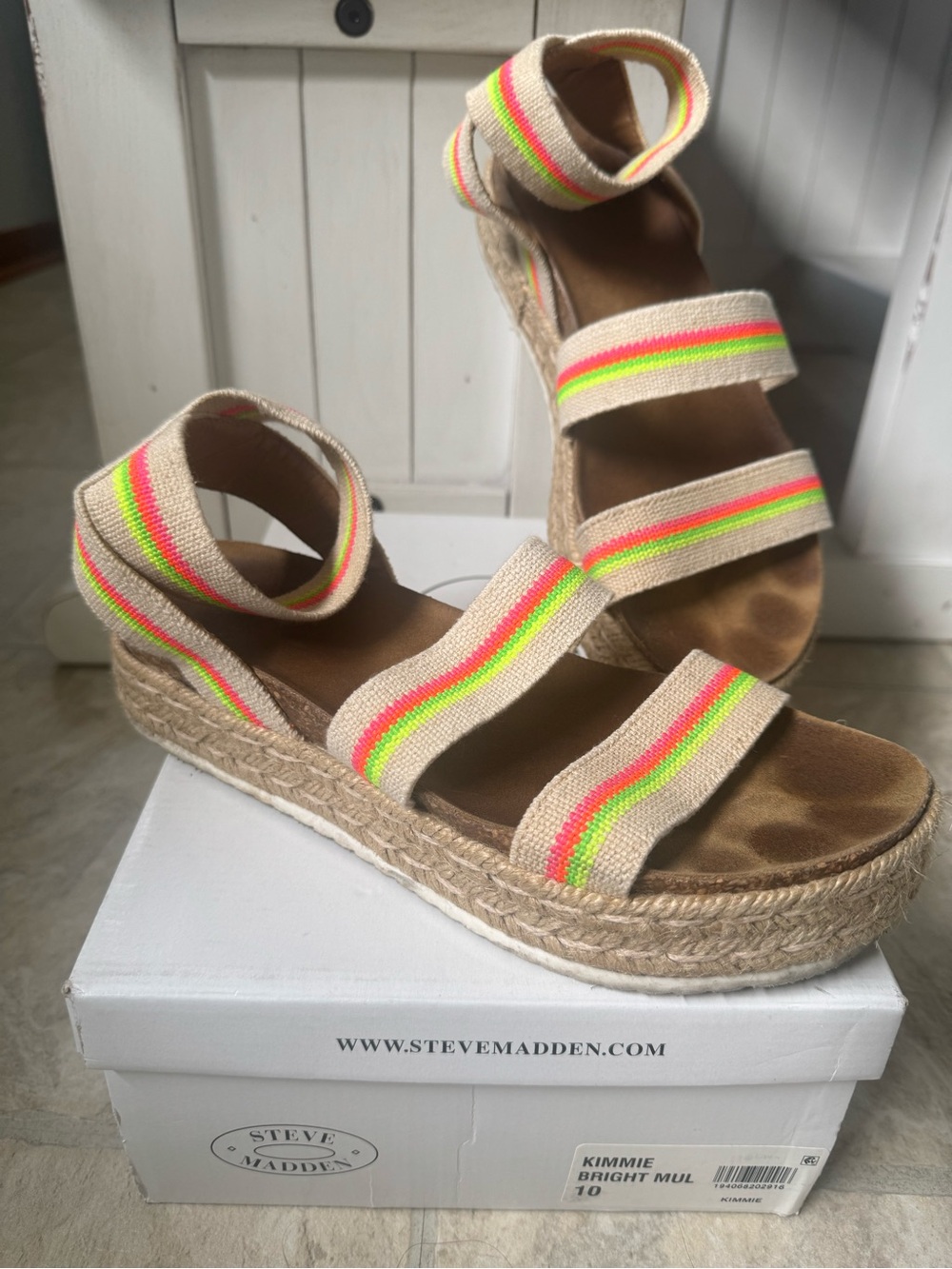 Steve Madden Kimmie Espadrille Sandal in Natural with Neon Stripes